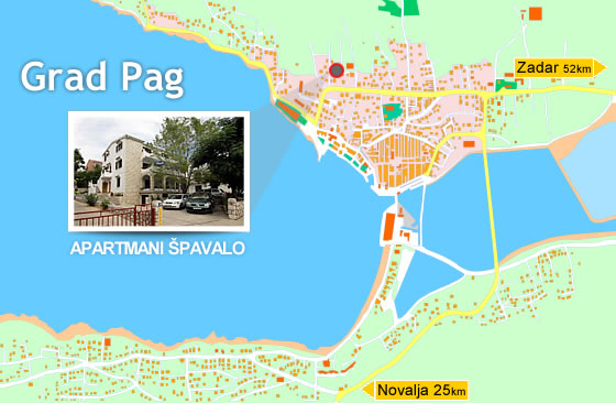 Pag wyspa Pag Chorwacja - Mapa Pag - Spavalo Pag